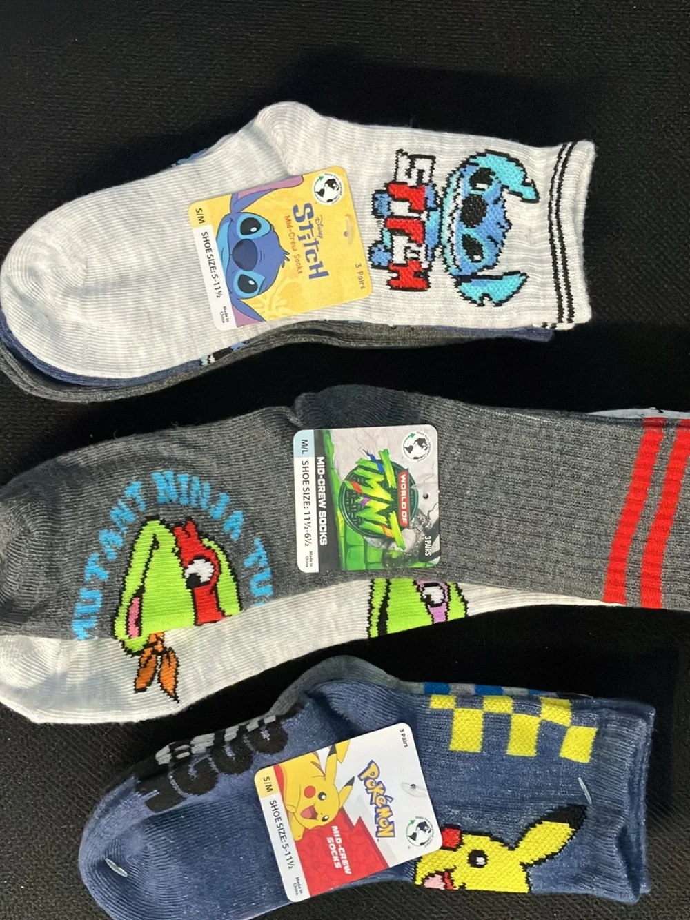Kids Character Ankle Socks Pack — Gray, Blue, Green